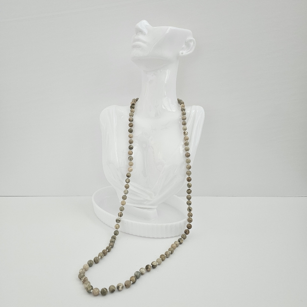 Natural Picture Jasper Knotted Rope Necklace - 32" Long Endless Strand, Earthy